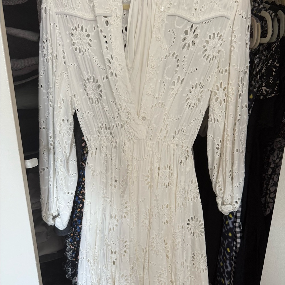 Maje White Eyelet Embroidered Ruffle dress - worn one time